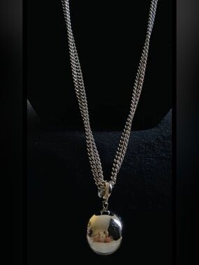 Vintage Monet Silver Tone Ball Necklace Vintage 2 Strand Chain Charm Pendant 31”